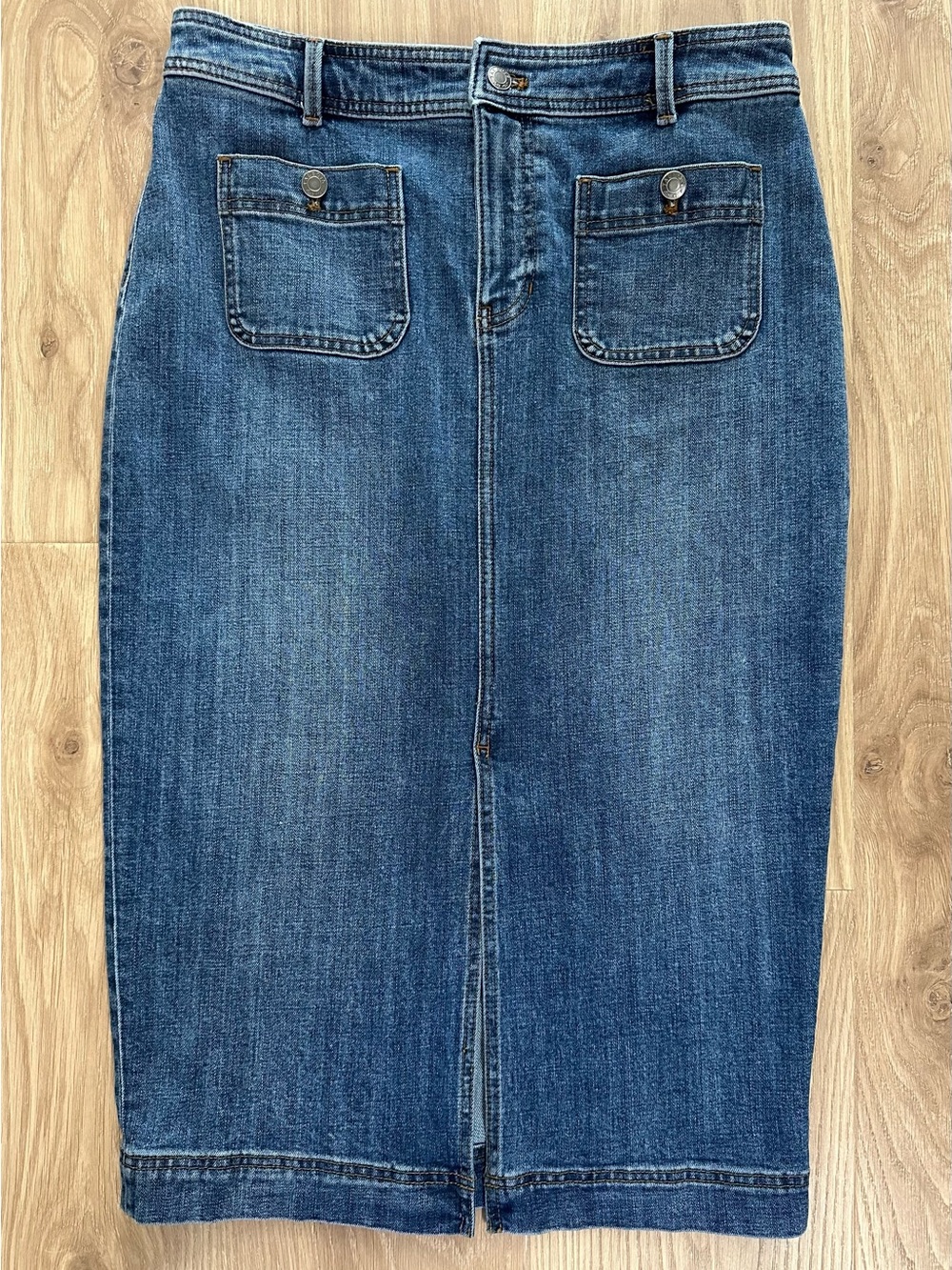 Talbots Mid-Blue Denim Midi Pencil Skirt